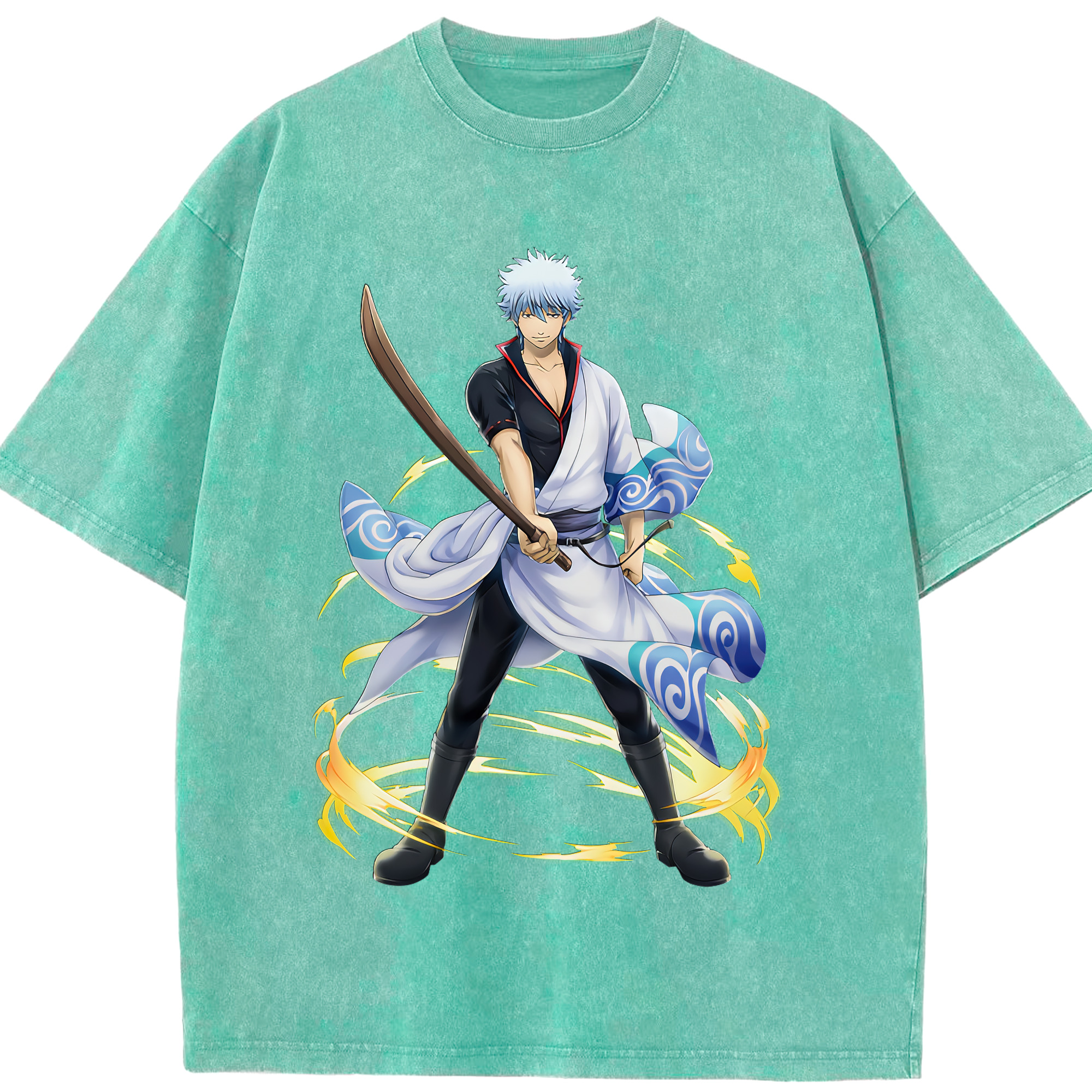 （画像用） ぎんたま 坂田銀時（さかたぎんとき） 神楽 志村新八（しむら しんぱち） GINTAMA Sakata Gintoki Kagura Shimura Shinpachi 綿100% ヴィンテージ風 半袖Tシャツ（フロントプリント）